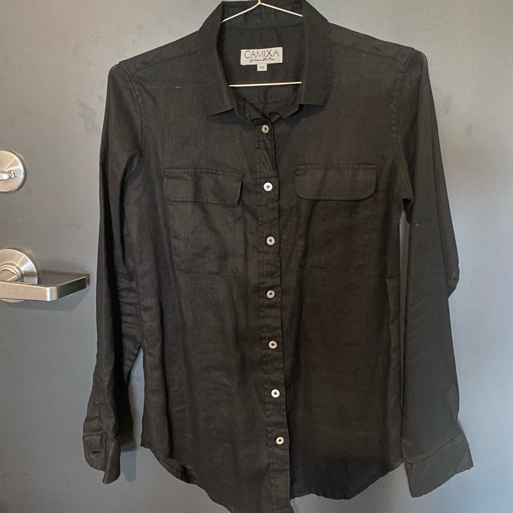 Black Linen Button Down